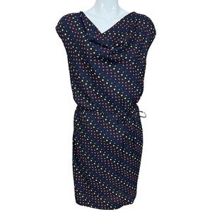 Tommy Hilfiger Navy Blue Cowl Neck Polka Dot Design Tie Belt Dress Large